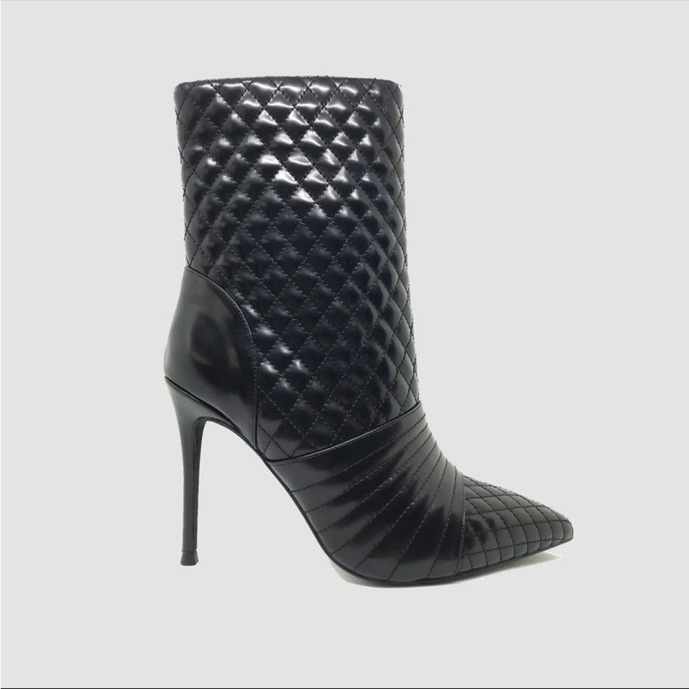 Jeffrey Campbell Faux Leather Pointed Toe Heeled Boots with Quilted Detail